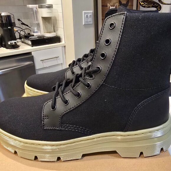 Dr. Martens Combs Boots Black Canvas 30826001 Black / Green Hi Mens Size 10 US - Picture 1 of 16